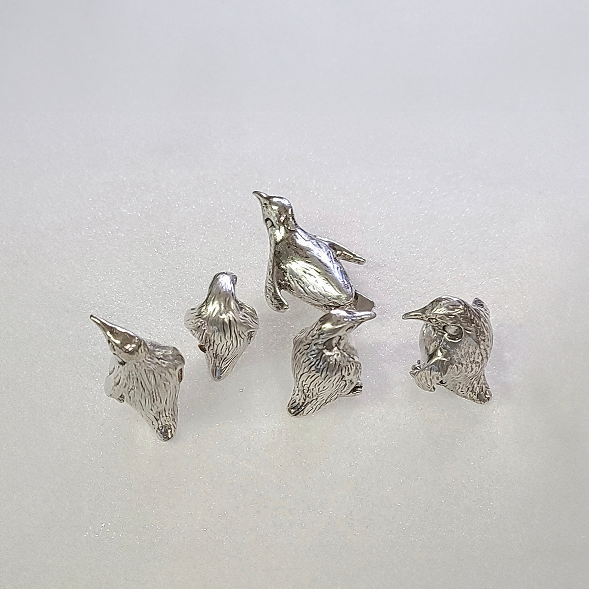 Penguins Sculpture - Sterling Silver Group