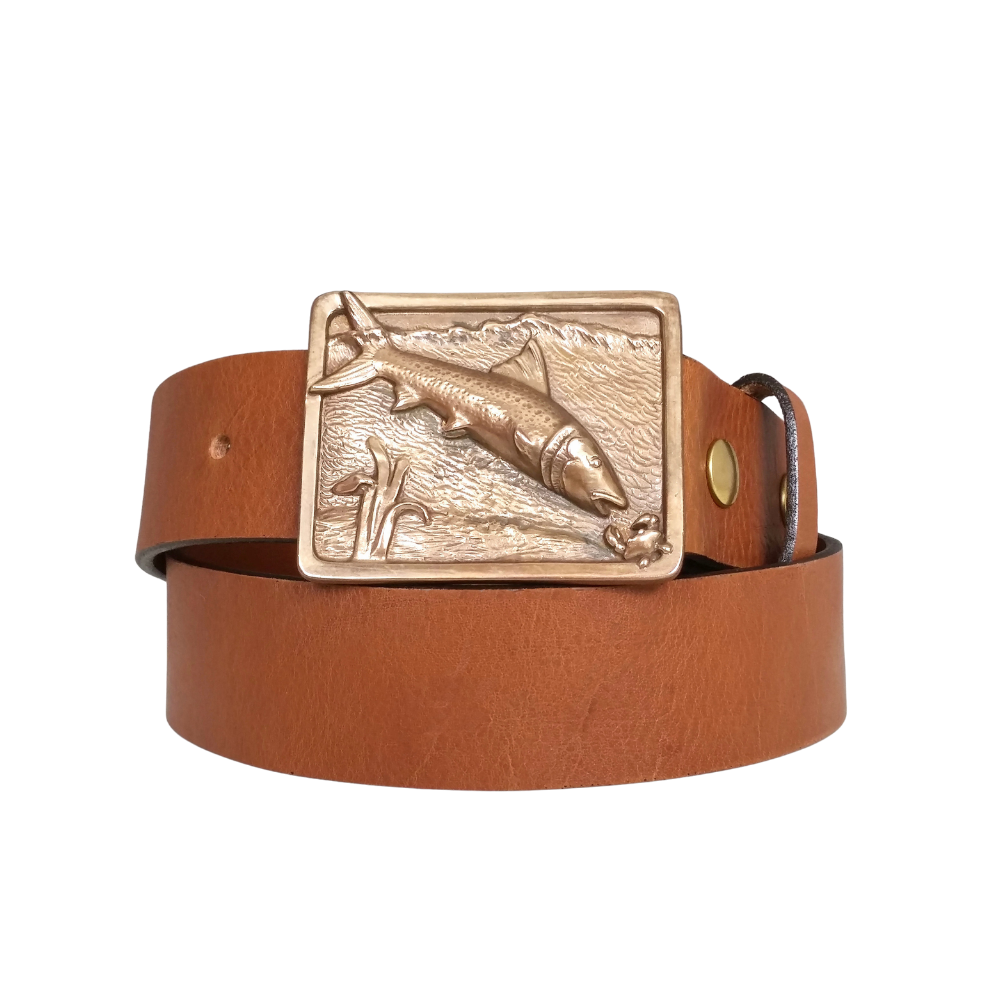 10610170240 - 40 Brown Leather Belt With Fish Design